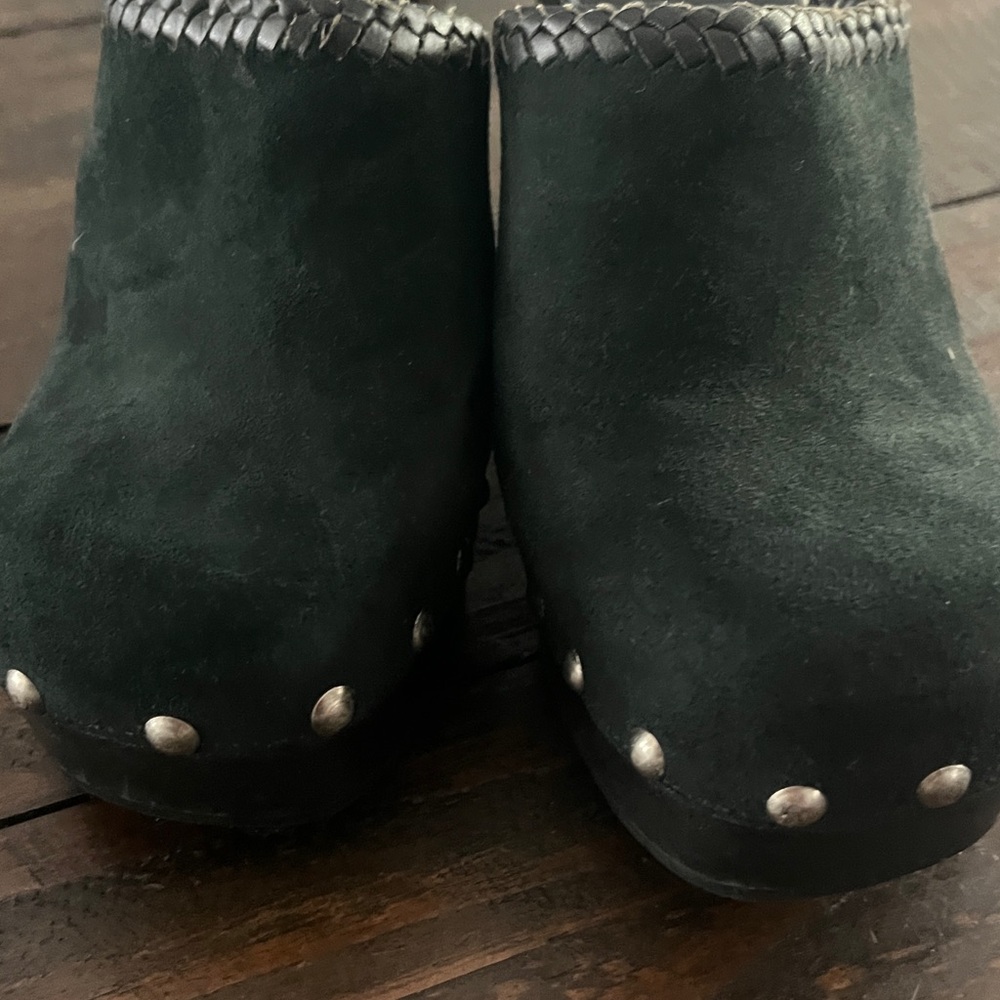 Bebe Rare Vintage Leather Studded Wood Clogs Y2K - Picture 9 of 16